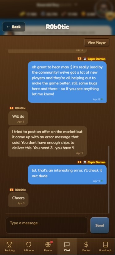 A player reporting a bug through in-game chat