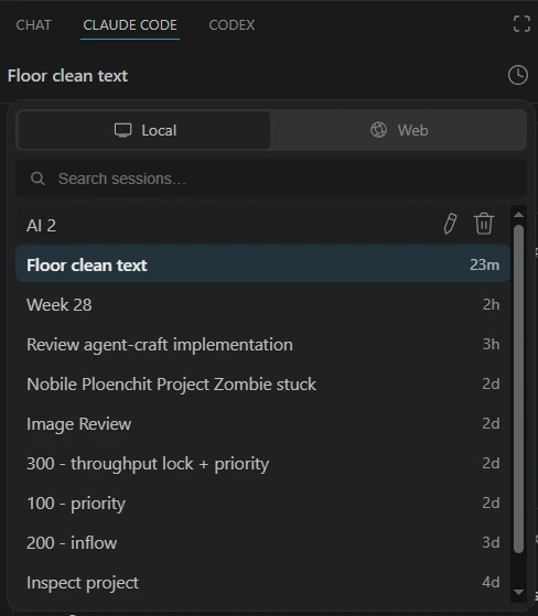The Claude Code panel with a batch of named sessions, one per ticket: "300 - throughput lock + priority", "100 - priority", "200 - inflow", and more.