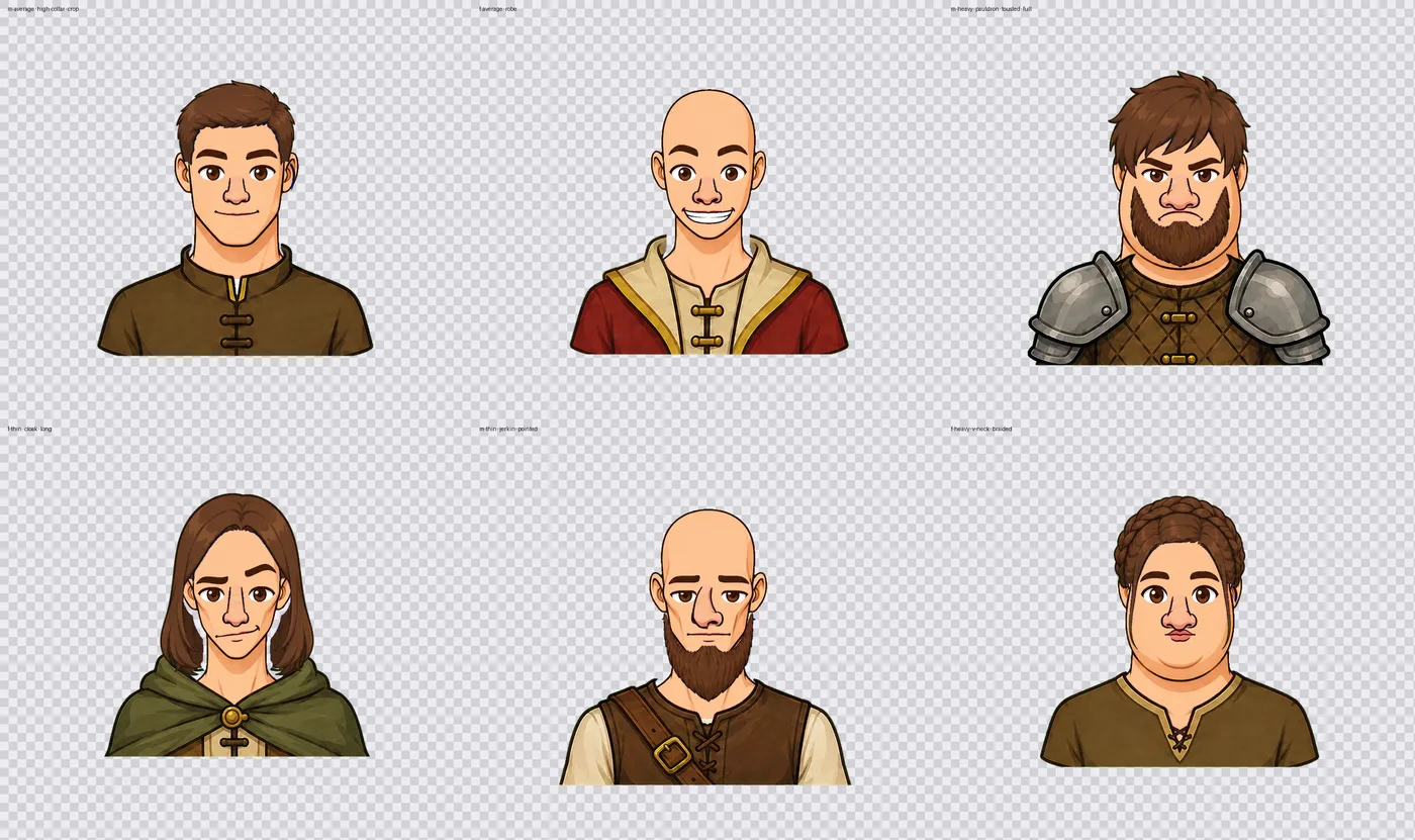 Finished avatars, every layer composited