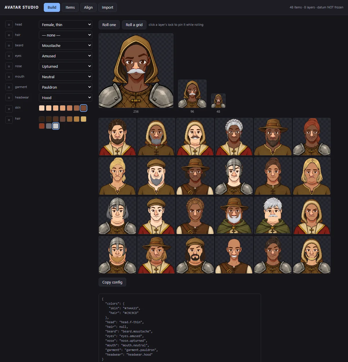 The build tab, 24 random avatars