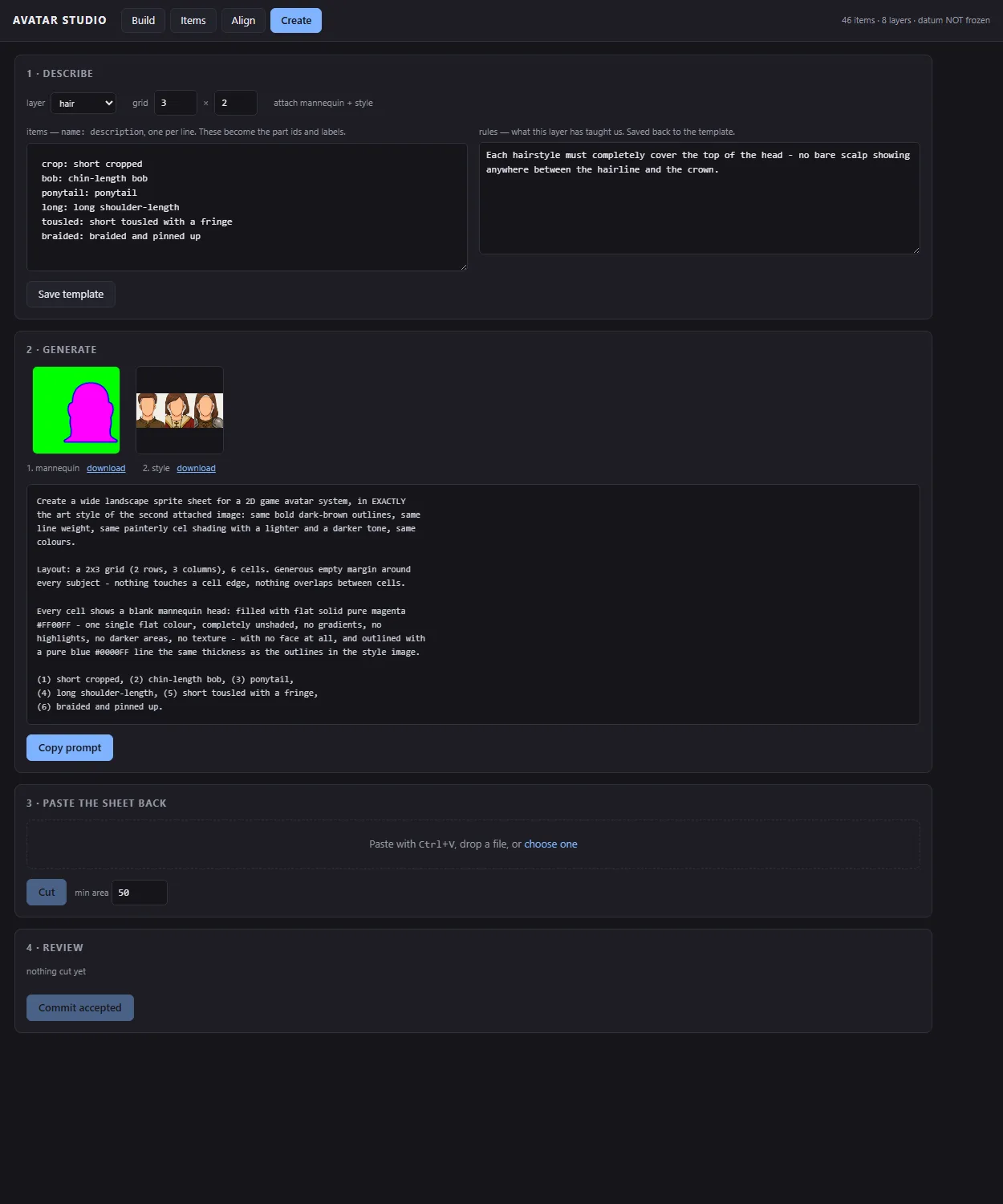 The create tab
