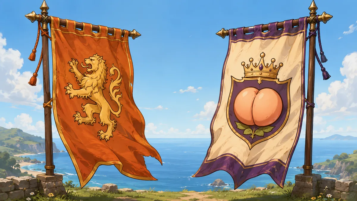 Two alliance banners over the islands of Inselnova