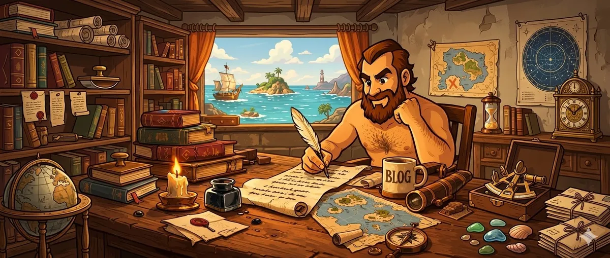 A governor writing dispatches as the islands wait beyond the window in Inselnova